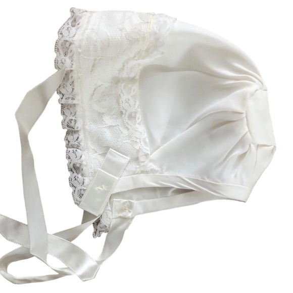 VTG Infant Christening Baptism 4 PC Dress Cape Cardigan Bonnet Ivory W/Lace OS - Picture 14 of 16